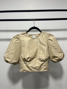 Wilfred Sandstone Puff Sleeve Crop Top